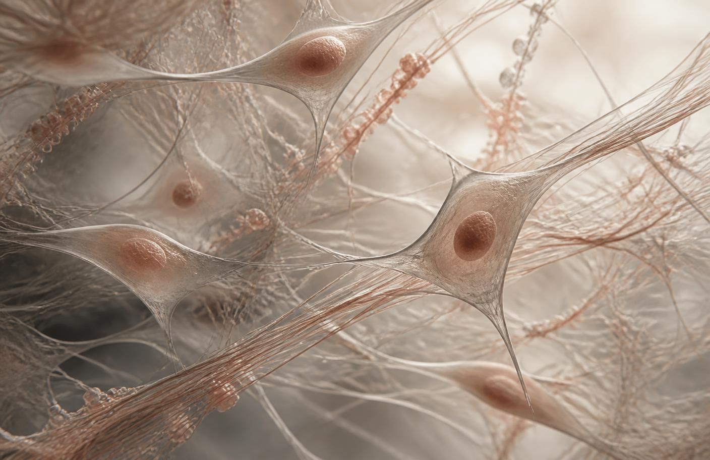 Scientific visualisation of fibroblast cells within a fine fibrous collagen matrix