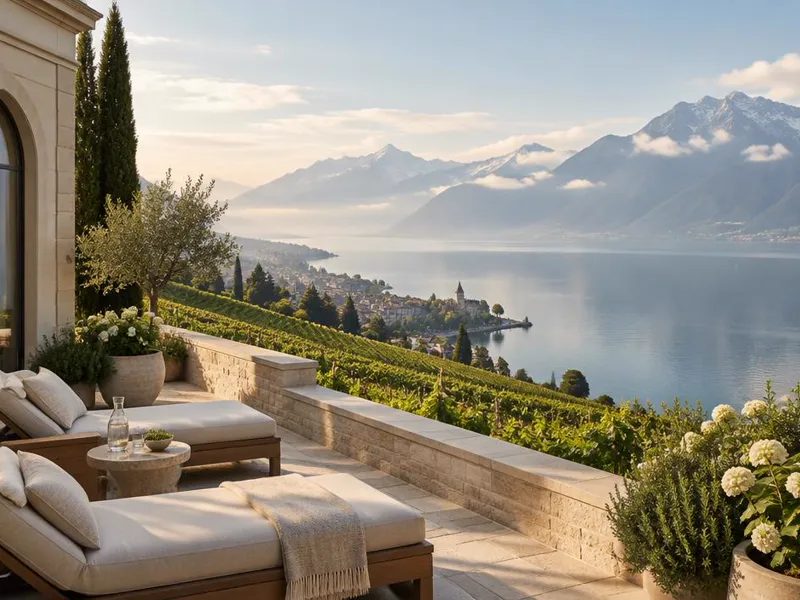 Editorial interpretation of Montreux, Switzerland, inspired by Clinique La Prairie