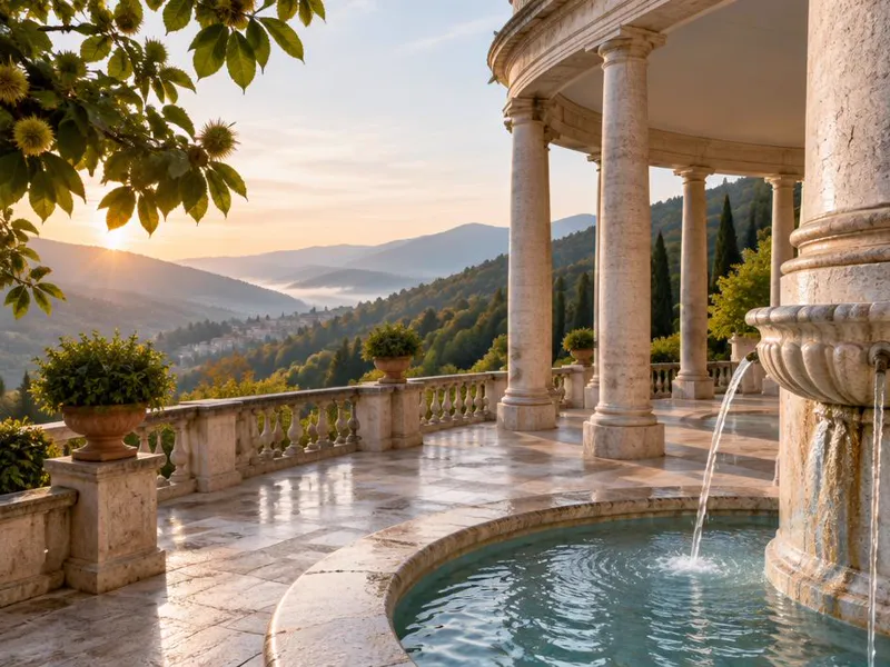 Editorial interpretation of Fiuggi, Lazio, Italy, inspired by Palazzo Fiuggi