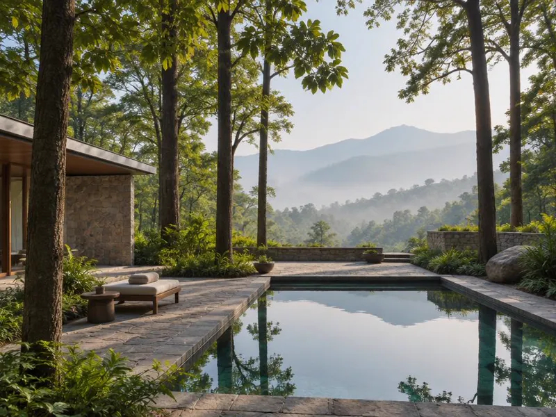 Editorial interpretation of Dehradun, India, inspired by Six Senses Vana