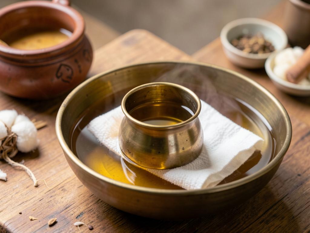 Warm oil self-massage (abhyanga) — illustrative