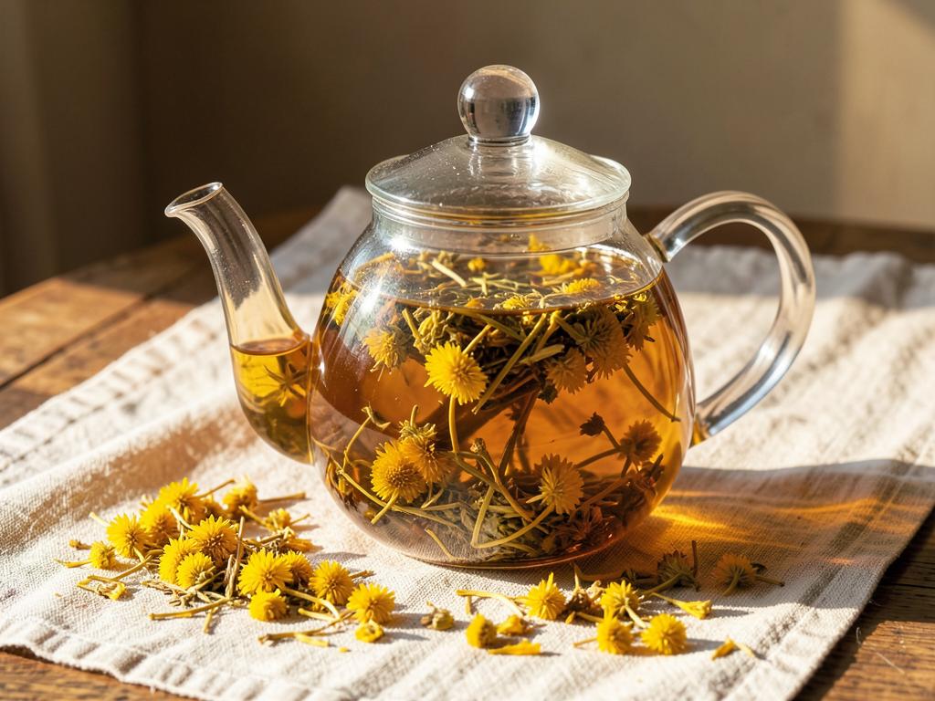 Herbal tea ritual (chamomile, peppermint, ginger) — illustrative